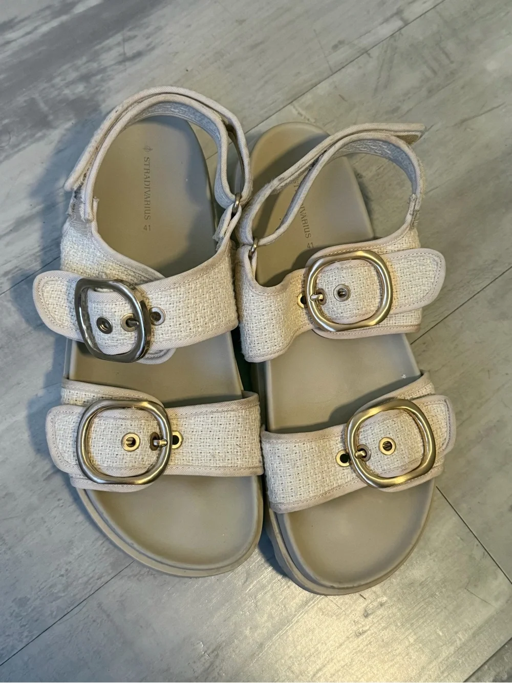 stradivarius Cream Double-Buckle Women's Sandals